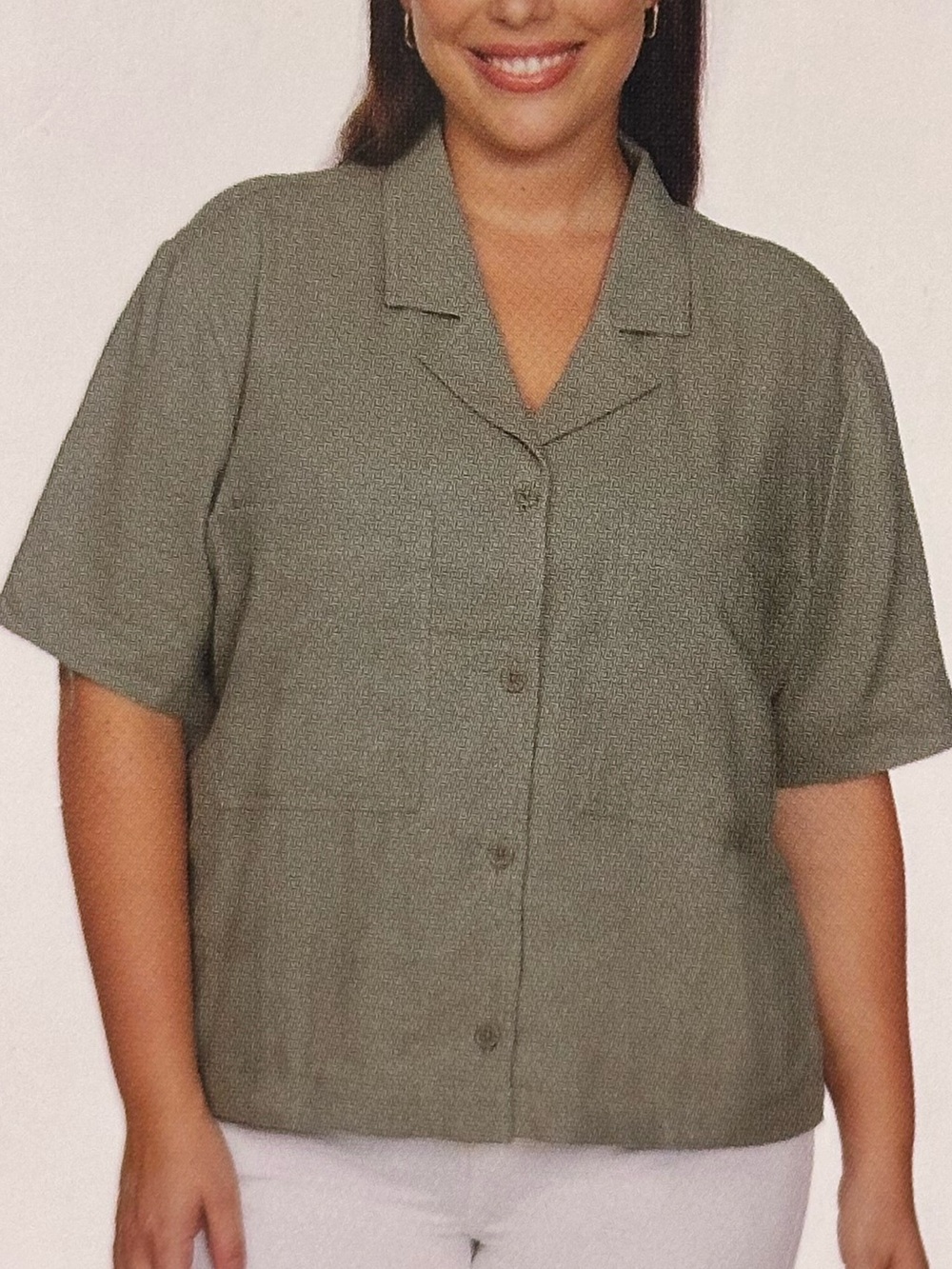 Buffalo David Bitton Relaxed Olive Short Sleeve Button Front Linen Blend Top XXL